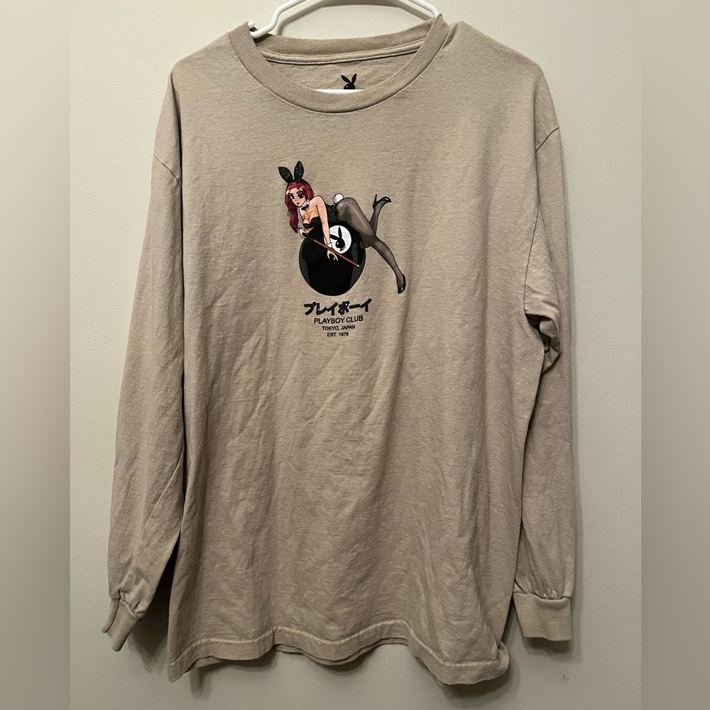Playboy Club Shirt Men’s Large Tan Long Sleeve Tokyo Japan Anime Graphic 2022